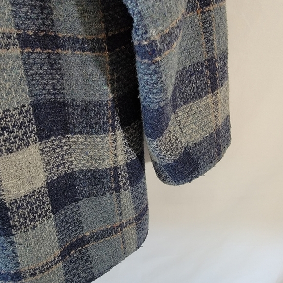 Lawrence Bruce Navy Gray Plaid Wool Blend Blazer 12P Single Breasted Minimalist - Picture 8 of 11